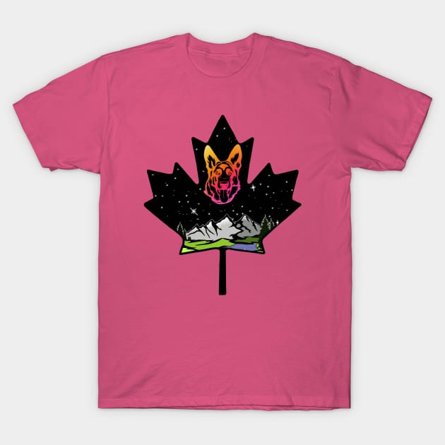 Canadian Maple Leaf German Shepherd - Pink/Orange T-Shirt by Inugoya